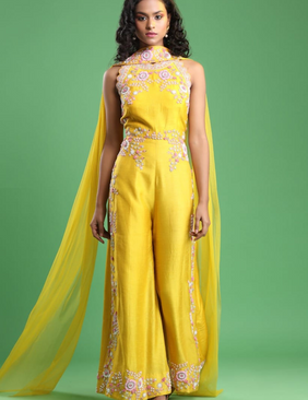 Soul Of The Sun Raw Silk Beaded Jumpsuit