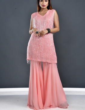 Please Dont Peach Katdana Fringe Dress Set