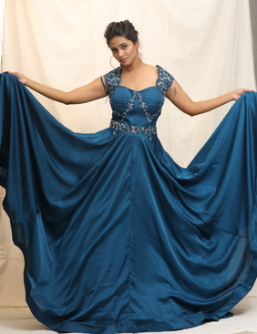 Dream Come Blue Silk Off Shoulder Gown