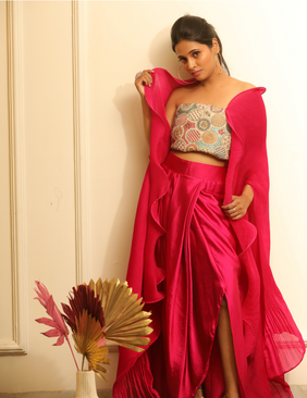 Sugar Bomb Fuschia Pink Cape Drape Skirt Set