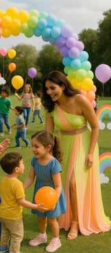 Lemon Peach Ombre One-Shoulder Drape Long Dress