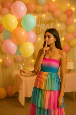 Multicolor Flow-Dyed Tiered Gown dress