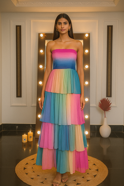 Multicolor Flow-Dyed Tiered Gown dress
