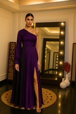 Purple Ombre One-Shoulder Flowy Gown dress