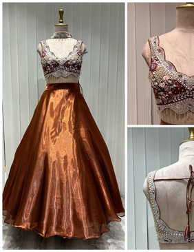Rust Organza Lehnga Set