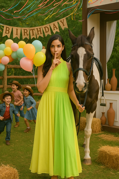 Lemon Ombre Pleated Georgette Gown dress